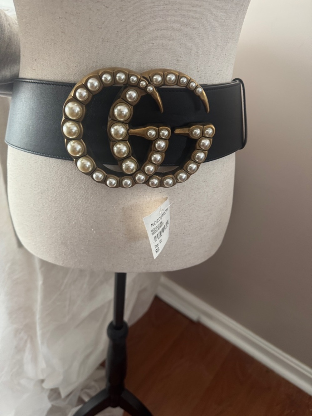 Gucci Jumbo Pearl GG Marmont Black Wide Leather Belt- NWT Size 95 - Picture 3 of 13